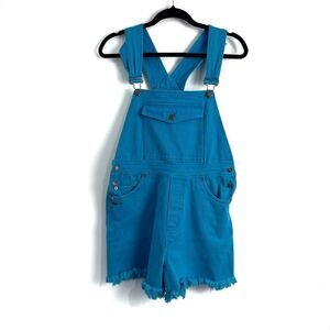 Vintage Bright Blue Denim Dungaree Overall Shorts